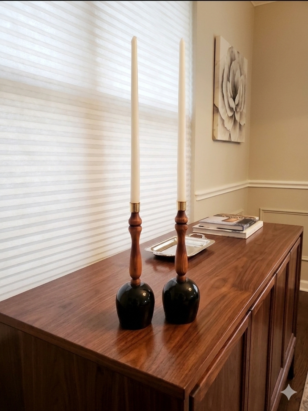 Wood & Black Taper Candle Holders